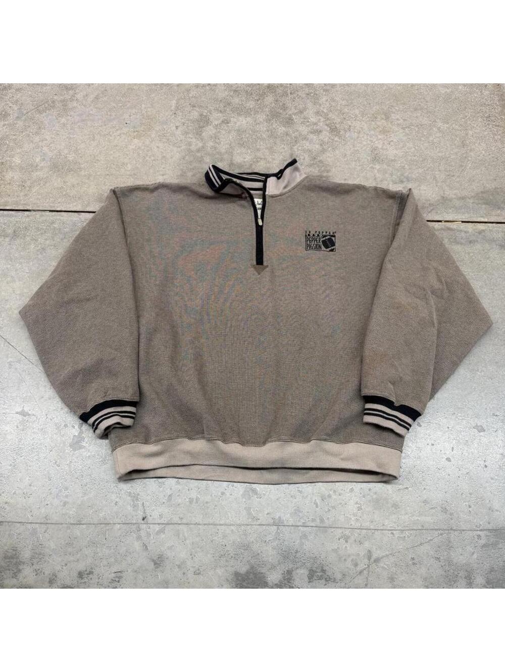 vintage dr pepper pigskin beige quarter zip sweatshirt size xxl HAS STAIN